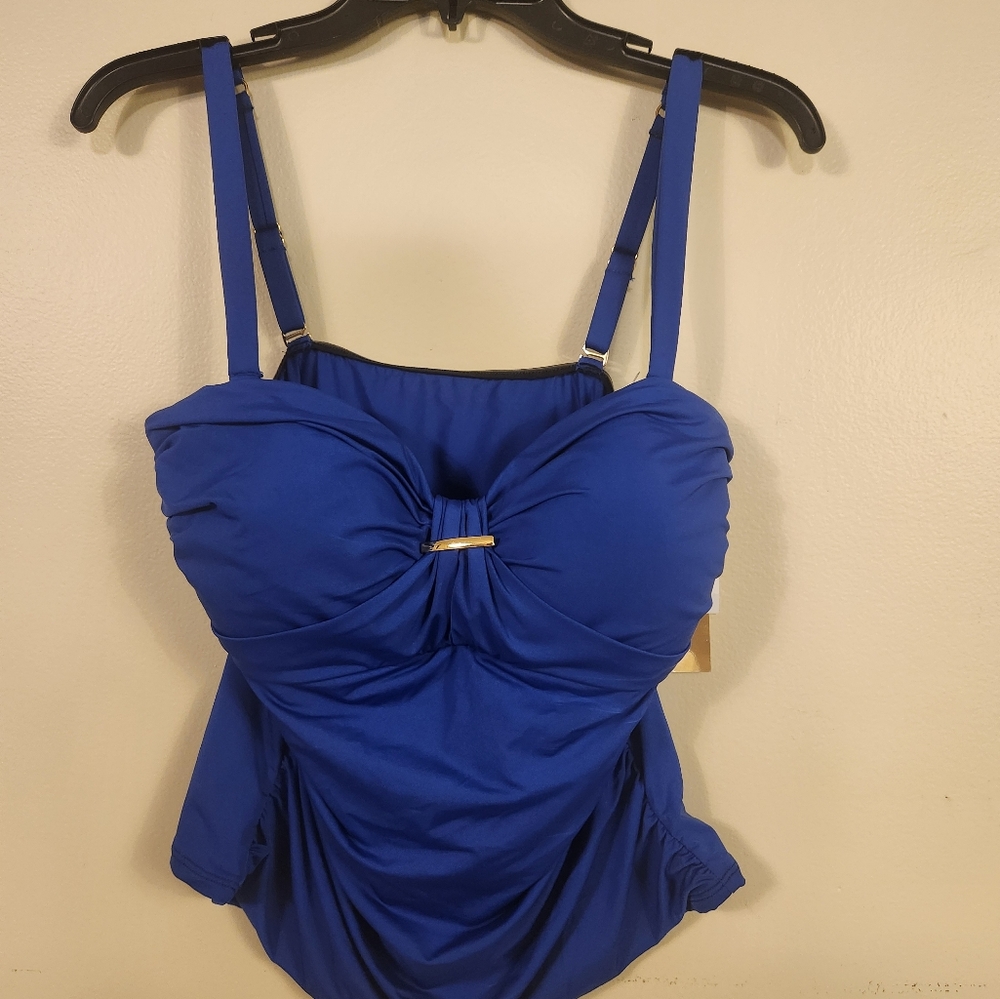 NWT 2 Bamboo Tankini Top 36D L Blue